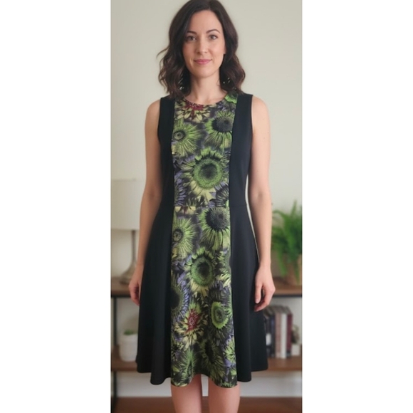 Xhilaration Dress, Black,  Sunflower Print,  Fit And Flare, L, GUC ✔️ - Picture 6 of 6